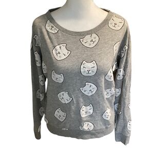H&M Divided Small Light Gray Cat Graphic Print Top